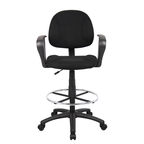 Nicer Furniture® Drafting Stool with Foot Ring and Loop Arms in Black Fabric Drafting Chair