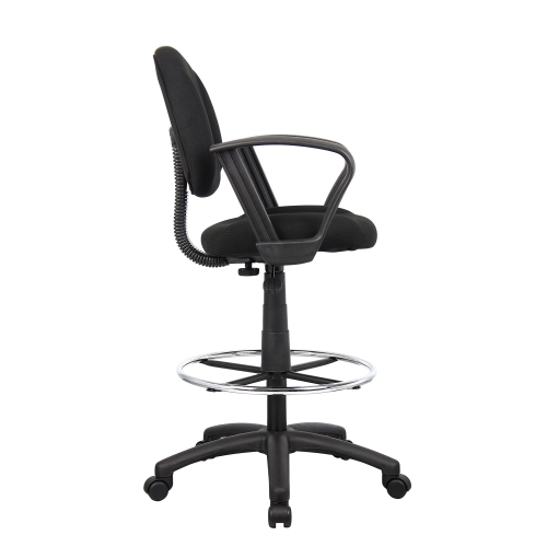 Nicer Furniture® Drafting Stool with Foot Ring and Loop Arms in Black Fabric Drafting Chair