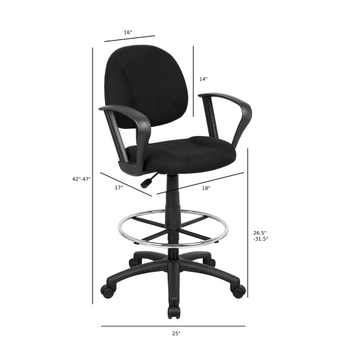 Nicer Furniture® Drafting Stool with Foot Ring and Loop Arms in Black Fabric Drafting Chair