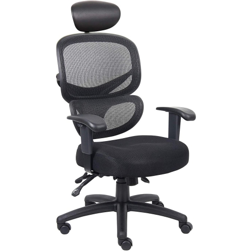 Nicer Furniture Multi-Function Ergonomic Highly Adjustable Fabric Seat Cushion Mesh Chair, with Headrest