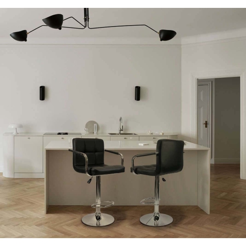 NICER INTERIOR  Furniture Hexagrid Pu Height Adjustable Bar Stool With Arms In - Set Of 2 In Black