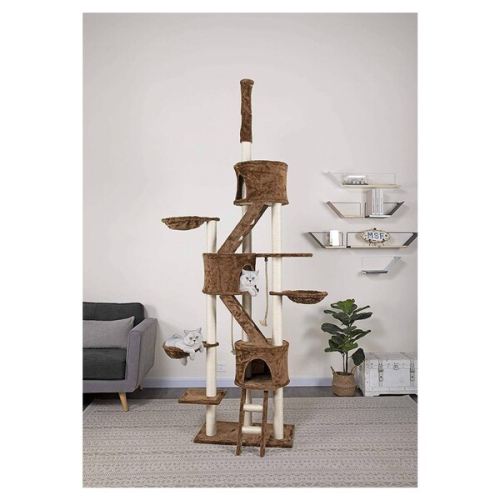 iPet 91 Inch Huge Cat Tree Condo Scratching Post Pet House Cat Furniture Cat Exercise Tree Scratch lounge Brown Color