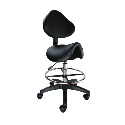 Nicer Furniture Saddle Stool Swivel Salon Massage Dental Chair Black PU Leather with Backrest
