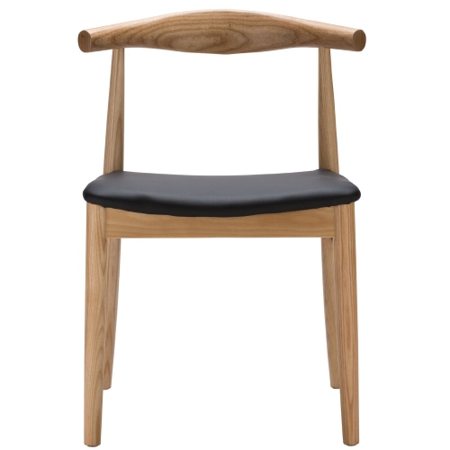Hans Wegner style Elbow Chaise de salle, cuir noir PU coussin d'assise naturel Finition-1