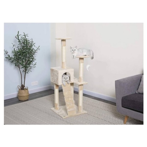 iPet 51 Inch Cat Tree Condo Scratching Post Cat Furniture Pet House Cat Exercise Tree Beige Color