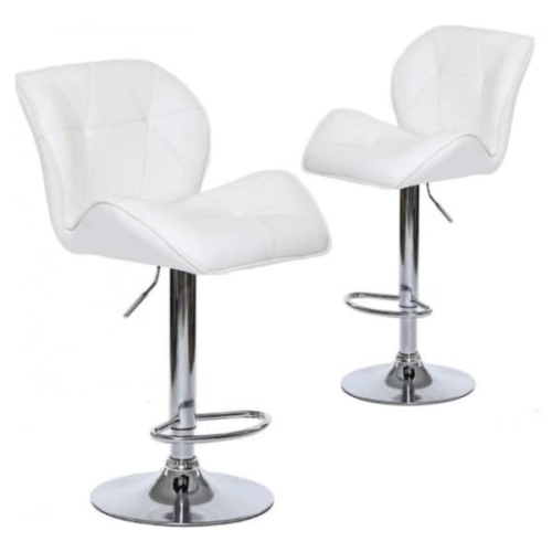 Nicer Furniture Tripatch Modern PU Height Adjustable Dining Bar Stool in White - Set of 2