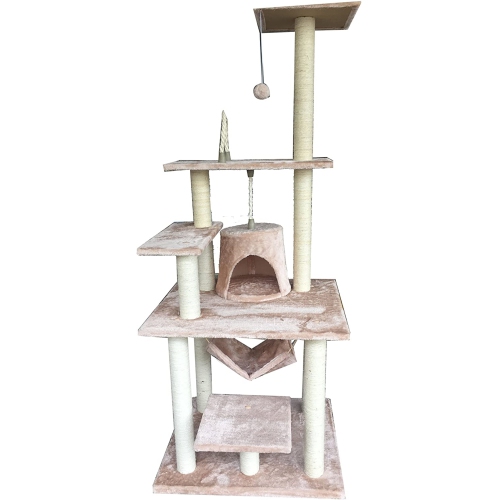 iPet 65 Inch Cat Tree Condo Teepee Cat Furniture Pet House Cat Exercise Tree in Beige