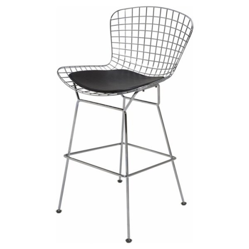 NICER INTERIOR  Furniture® Harry Bertoia Chromed Steel Wire Frame Counter Height Stool With Leatherette Pu Pad - Set Of 2