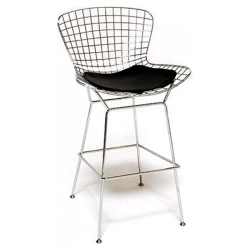 OCC 1-Harry Bertoia Chromed Steel Wire Frame Bar Height Barstool with Leatherette PU Pad