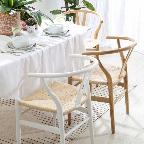 Image 1 of 5.. Nicer Furniture® Set of 2 Replica Hans Wegner Wishbone Chair in White