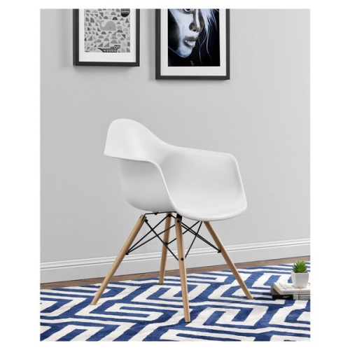 Nicer Furniture? 2 White -Eames Style Armchair with Natural Wood Legs Eiffel Dining Room Chair -Wooden Dowel Leg Base