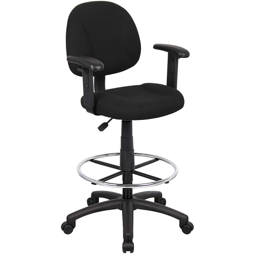 OCC Drafting Stool with Foot Ring and Adjustable Arms in Black Fabric Drafting Chair
