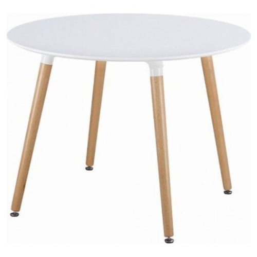 NICER INTERIOR Nicer Furniture® Eames Style Dining Table With Wooden Legs- Mdf Fiberboard Round Top 47" White