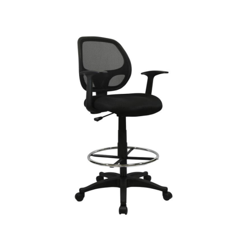 Nicer Furniture Mid-Back Black Mesh Computer Drafting Chair with Footring and Arms