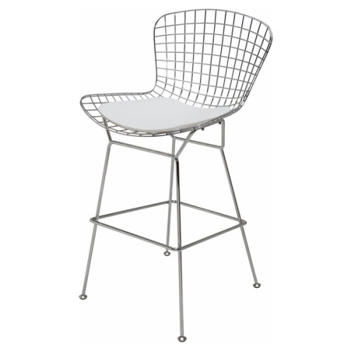 NICER INTERIOR  Furniture® Harry Bertoia Chromed Steel Wire Frame Counter Height Stool With Leatherette Pu Pad - Set Of 2
