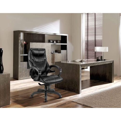 Nicer Furniture® Genuine Leather High Back Executive Chair, Black Real Leather