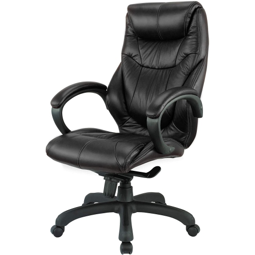Nicer Furniture® Genuine Leather High Back Executive Chair, Black Real Leather