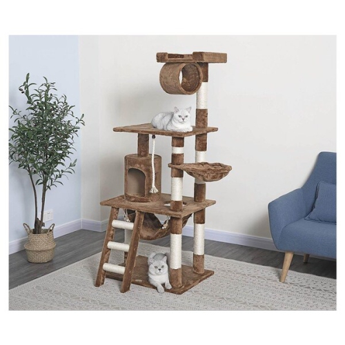 iPet 56 Inch Cat Tree Condo Cat Furniture Scratching Post Pet House Cat Exercise Tree in Brown
