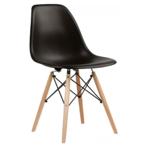 Image 1 de 1.. Ensemble de quatre chaises d’appoint noires de style Eames avec pattes en bois naturel, chaise de salle à manger Eiffel