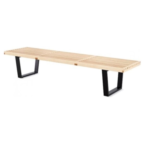 Nicer Furniture® George Nelson Platform Bench with Hardwood Top Finish and Black Painted Solid Wood Legs Natural Finish 5 Feet