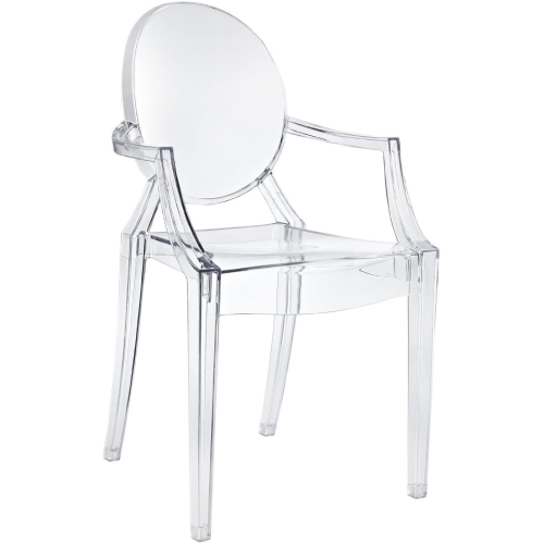 Nicer Furniture® Set of 1 Philippe Starck Louis XVI Ghost Chair with Arms Polycarbonate Plastic in Clear Transparent Crystal