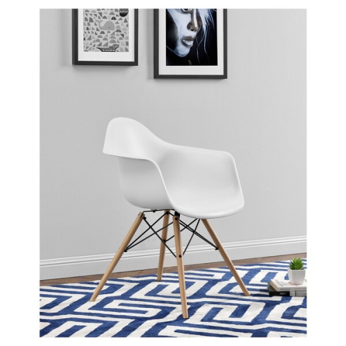NICER INTERIOR  Furniture? 4 -Eames Style Armchair With Natural Wood Legs Eiffel Dining Room Chair -Wooden Dowel Leg Base In White