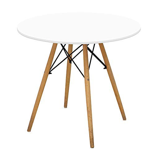 Nicer Furniture Round MDF Dining Table Side Table Coffee Table Round White with Natural Wooden Eiffel Legs - 40 inch Tabletop