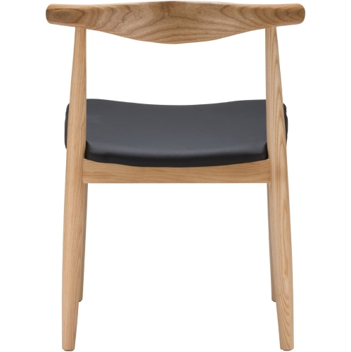 Hans Wegner Style Elbow Dining Chair, Black Faux Leather Natural Wood Frame, Set of 2