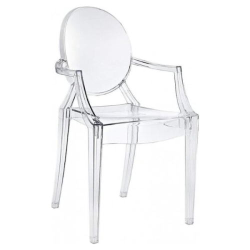 Nicer Furniture® Set of 5 Philippe Starck Louis XVI Ghost Chair with Arms Polycarbonate Plastic in Clear Transparent Crystal
