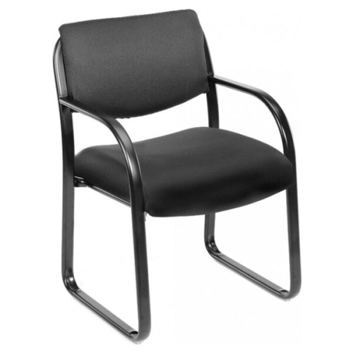 NICER INTERIOR Black Leather Sled Base Side Guest Chair With Arms