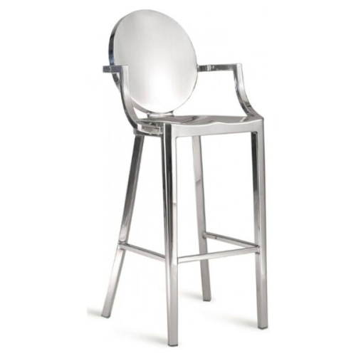 OCC 1-King Bar Height Stool 30-Inch with arms Arm Chair Armchair-Polished Stainless Steel Round Back Barstool
