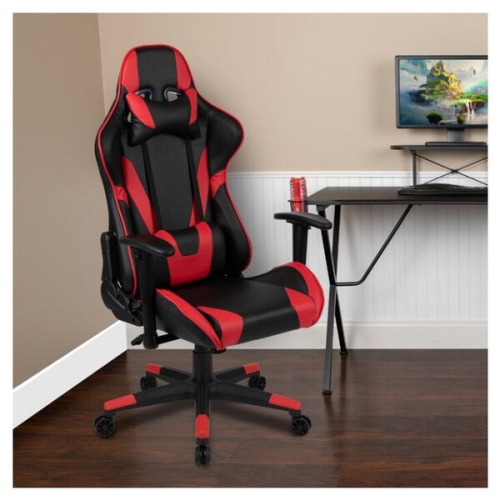 Nicer Furniture Ergonomic Racing Gaming Chair with Head Cushions and Adjustable Armrest Red