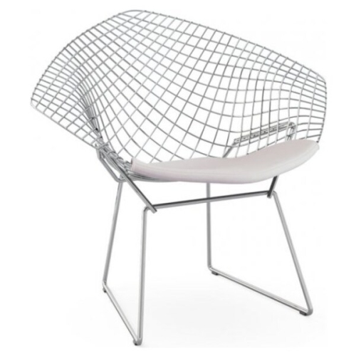 Nicer Furniture ® Set of 1 - Bertoian Diamond Lounge Chair- Chromed Steel Wire Frame with Leatherette PU Pad in White