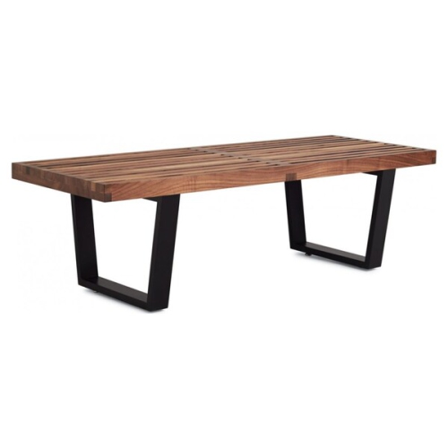 NICER INTERIOR  Furniture® George Nelson Platform Bench With Hardwood Top Finish And Painted Solid Wood Legs Walnut Finish 4 Feet In Black