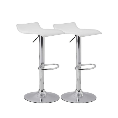 Swivel Faux Leather Air Lift Adjustable Metal Bar Stool in White Leather