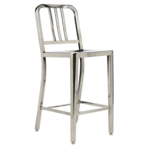 NICER INTERIOR 1-Stainless Steel Modern Counter Stool With Polished Finish-Metal Stool Counter Height Navy Counter Stool Mirror Surface