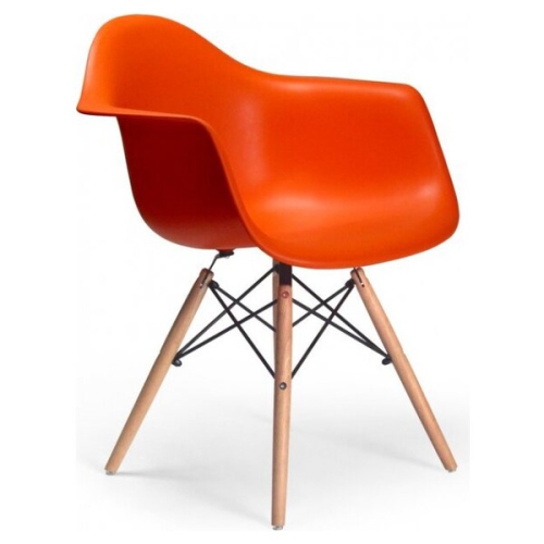 Nicer Furniture? 1 Orange -Eames Style Armchair with Natural Wood Legs Eiffel Dining Room Chair -Wooden Dowel Leg Base