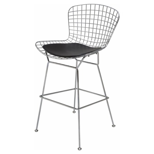 NICER INTERIOR  Furniture® Harry Bertoia Chromed Steel Wire Frame Counter Height Stool With Leatherette Pu Pad - Set Of 1