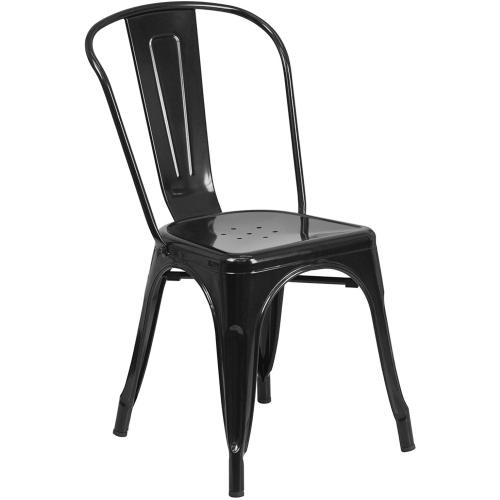 NICER INTERIOR Nicer Furniture ? 1-Stackable Industrial Chic Xavier Pauchard Tolix A Style Dining Chair--Stacking Metal Chair-Black