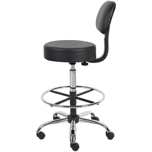 Caressoft Medical/Drafting Stool with Back Cushion Black
