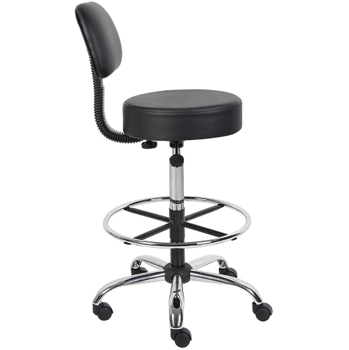 Caressoft Medical/Drafting Stool with Back Cushion Black