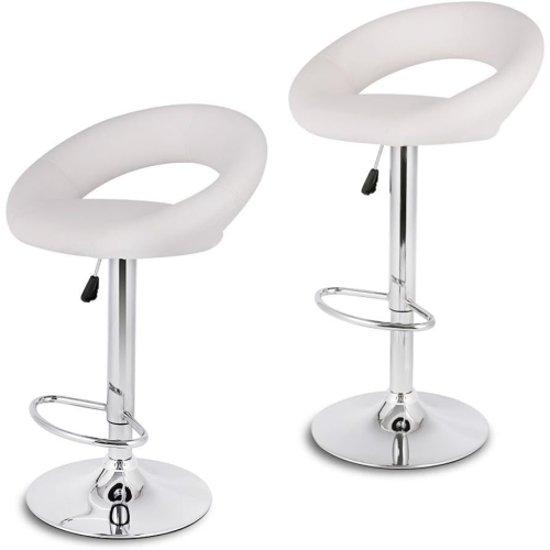 NICER INTERIOR  Furniture Mooncut Pu Swivel Height Adjustable Bar Stool In - Set Of 2 In White