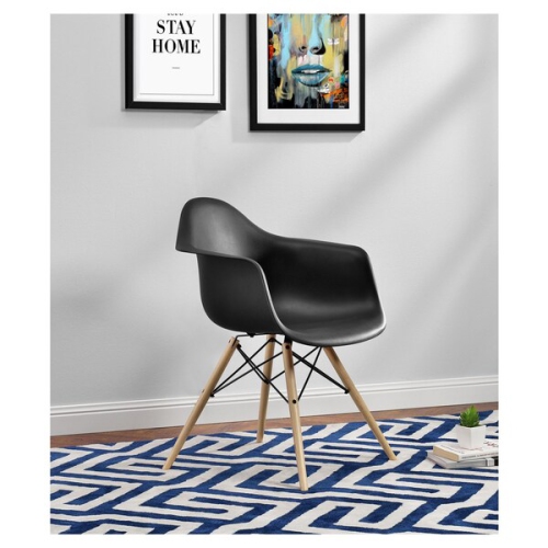 Nicer Furniture? 1 Black -Eames Style Armchair with Natural Wood Legs Eiffel Dining Room Chair -Wooden Dowel Leg Base