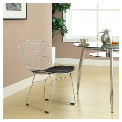Meubles ® Nicer Ensemble de 1 - Harry Bertoia Chromé Cadre fil d'acier Chaises latérales avec pad PU cuirette en noir