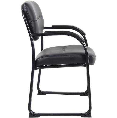 Black Leather Sled Base Side Guest Chair with Arms