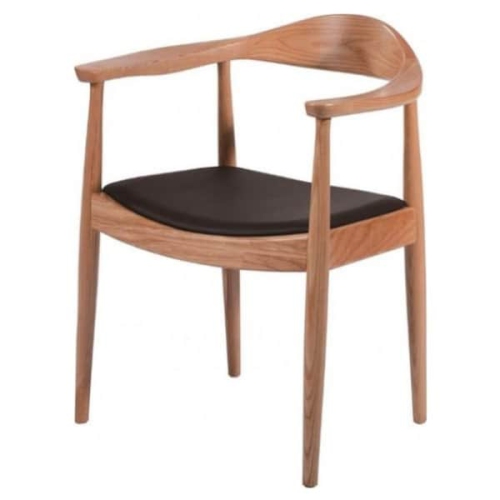 NICER INTERIOR  Hans Wegner Presidential Round Dining Arm Chair-Wood Frame With Pu Seat Cushion Natural Finish-2 In Black