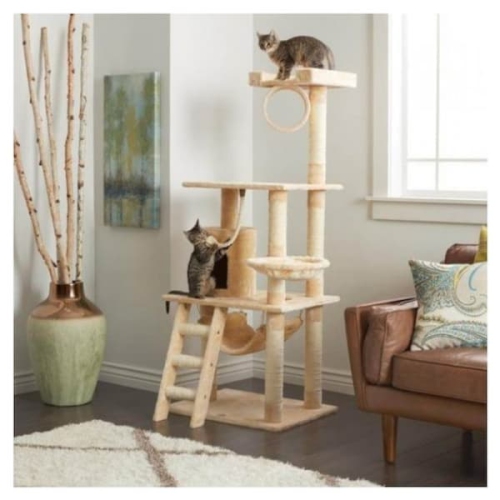 iPet 56 Inch Cat Tree Condo Cat Furniture Scratching Post Pet House Cat Exercise Tree in Beige