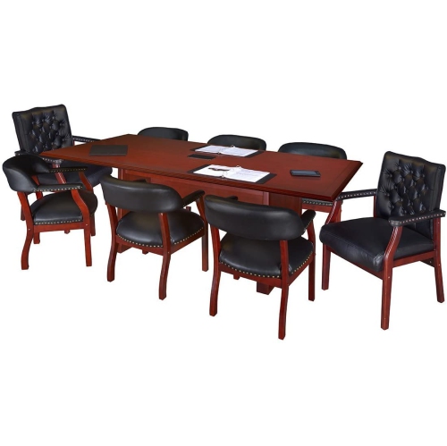 Traditional Captain's Chair In Black Vinyl Leather Luxurious Conference Guest Chair Letherette Side Chair Wooden Frame