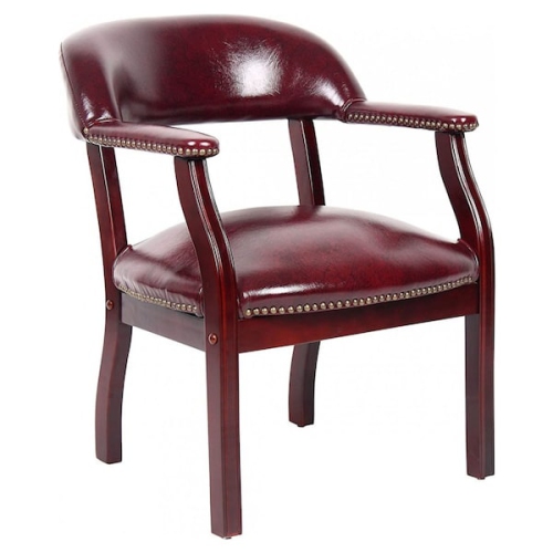 NICER INTERIOR  Traditional Captain's Chair In Vinyl Leather Luxurious Conference Guest Chair Letherette Side Chair Wooden Frame In Burgundy