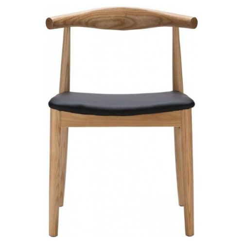 NICER INTERIOR  Hans Wegner Style Elbow Dining Chair Faux Leather In Walnut Stain Finish-1 In Black